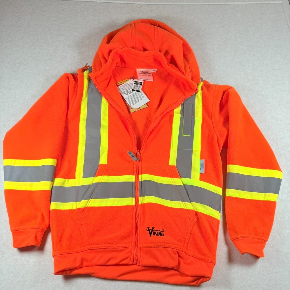 Viking Hi Vis Safety Hoodie ANSI Class 2 Level 2 Orange Reflective NWT M